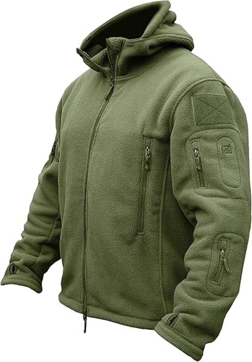 Geaca barbati TACVASEN, marimea 3XL, fleece, cu gluga, rezistenta la vant, culoare verde