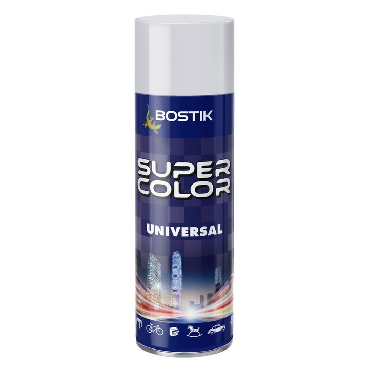 Spray vopsea acrilica Bostik Super Color Universal, interior / exterior, alb-gri RAL7047, 400 ml