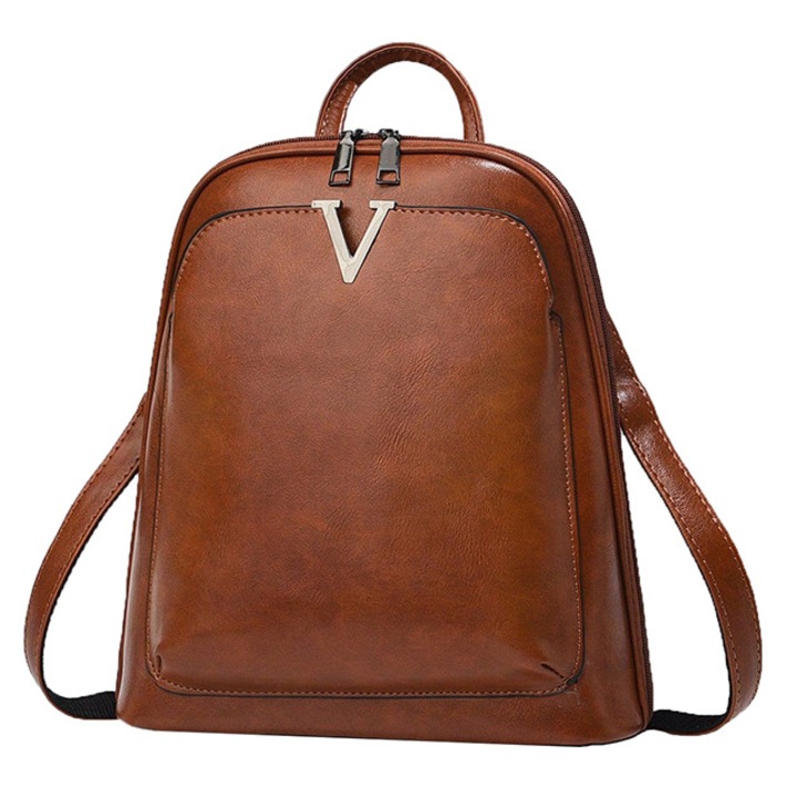 Дамска раница 2 в 1, трансформираща се в чанта, с регулируема презрамка или фиксирана дръжка, регулируеми презрамки, екокожа, 8 просторни отделения, кафява