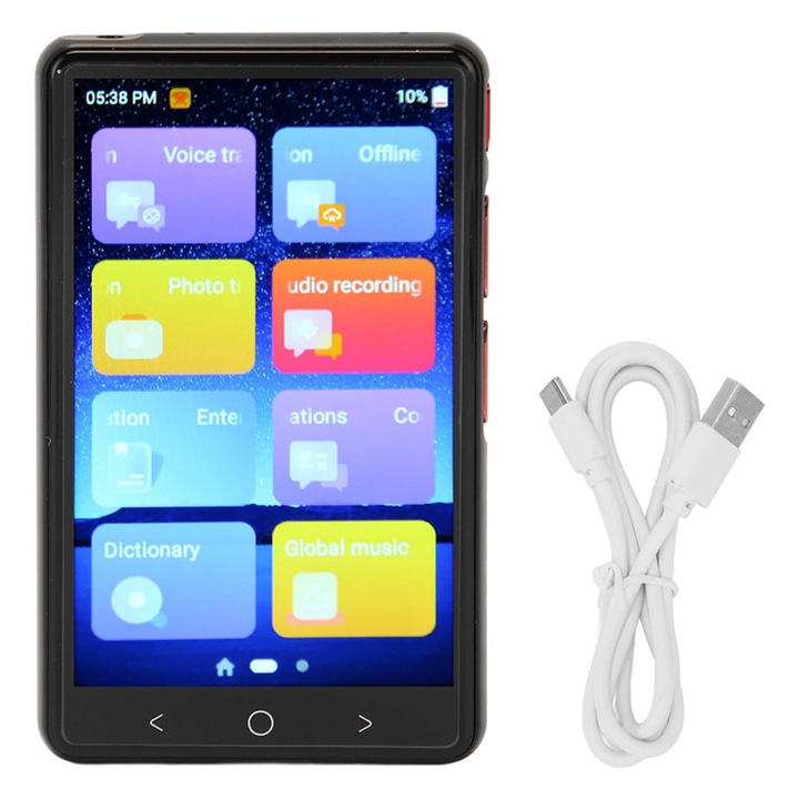 Преводач Rqiurpn, 4 инча, 140 езика, черен, двупосочен гласов превод