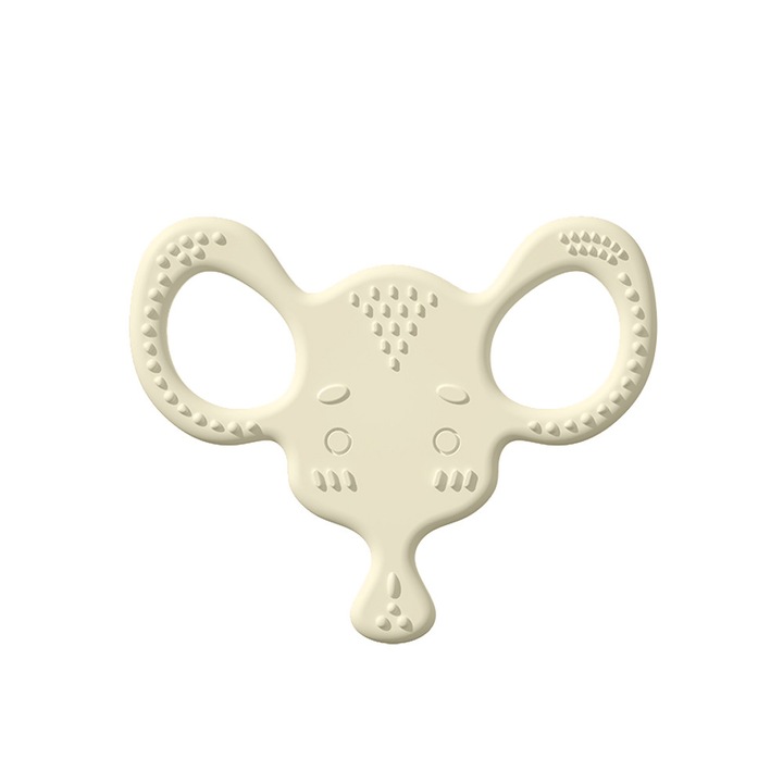 Élelmiszeripari minőségű szilikonból készült rágóka, elefánt alakú, ergonomikus, bézs színű