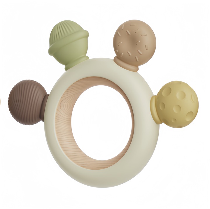 Élelmiszeripari minőségű szilikon rágóka, kivehető ínygyűrű, többszínű, 100% szilikon, 200° maximális hőmérséklet