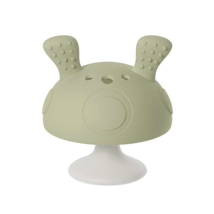 Élelmiszeripari minőségű szilikon rágóka, gomba alakú, mentazöld, könnyen megfogható