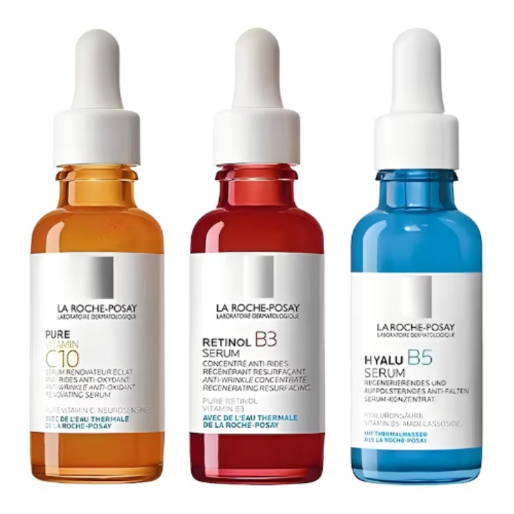 3 db La Roche Posay C10 Whitening, Retinol B3 Koncentrált ránctalanító szérum, markáns ráncok és egyenetlen bőr ellen, Hyalu B5 Ránctalanító szérum érzékeny bőrre30ml