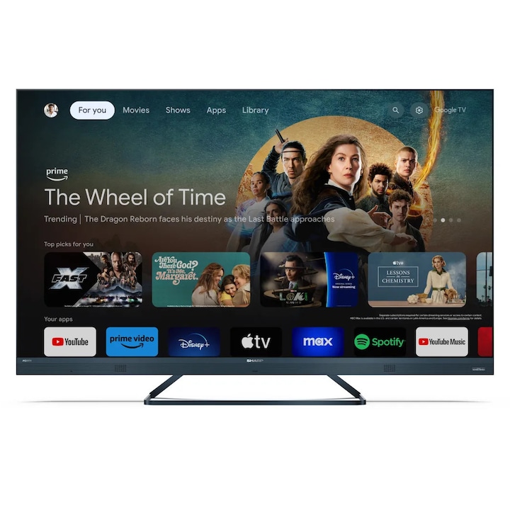 Телевизор Sharp 55FQ8EG, 55" QLED GOOGLE TV, 4K 144Hz Quantum Dot 3840x2160 Aluminium Slim Frameless, AQUOS AI, DVB-T/T2/C/S/S2, 500 NIT, Active Motion 1400, HARMAN/KARDON, HDR10, Dolby Atmos, Dolby Vision, DTS:X, Google Assistant, HDMI eARC, Min 55FQ8EG