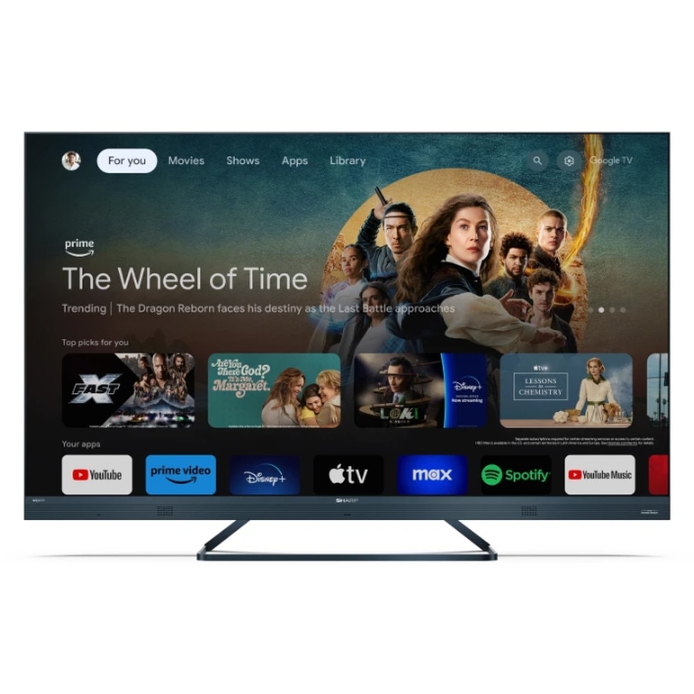 Televizor Sharp 55FQ8EG, televizor QLED GOOGLE de 55", rezolutie 4K 144Hz Quantum Dot, 3840x2160, subtire, fara rama, din aluminiu, AQUOS AI, DVB-T/T2/C/S/S2, 500 NIT, Active Motion 1400, HARMAN/KARDON, HDR10, Dolby Atmos, Dolby Vision