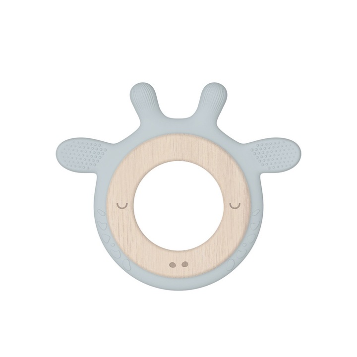 Fogzójáték szett élelmiszeripari minőségű szilikonból és bükkfából, BPA-mentes, bababarát kialakítás, égkék