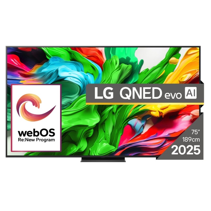 Телевизор LG 75QNED86A3A, 75" 4K QNED HDR Smart TV, 3840x2160, 120Hz Native (VRR 144Hz), DVB-T2/C/S2, Alpha 8 AI Processor, HDR 10 PRO, webOS 25 ThinQ, 4K Upscaling, WiFi 5, Dolby Vision, Bluetooth 5.1, AirPlay 2, LAN, CI, HDMI, SPDIF, Stand 75QNED86A3A