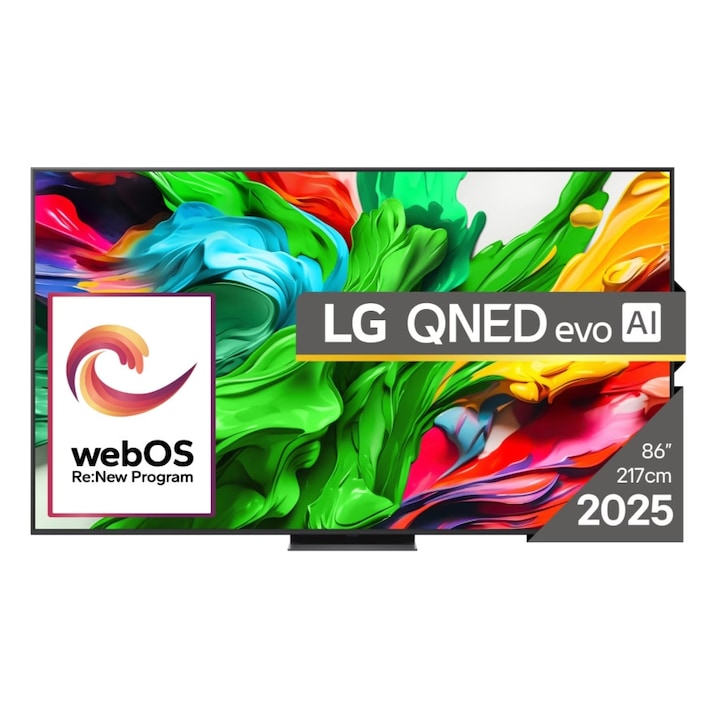 Телевизор LG 86QNED86A3A, 86" 4K QNED HDR Smart TV, 3840x2160, 120Hz Native (VRR 144Hz), DVB-T2/C/S2, Alpha 8 AI Processor, HDR 10 PRO, webOS 25 ThinQ, 4K Upscaling, WiFi 5, Dolby Vision, Bluetooth 5.1, AirPlay 2, LAN, CI, HDMI, SPDIF, Stand 86QNED86A3A