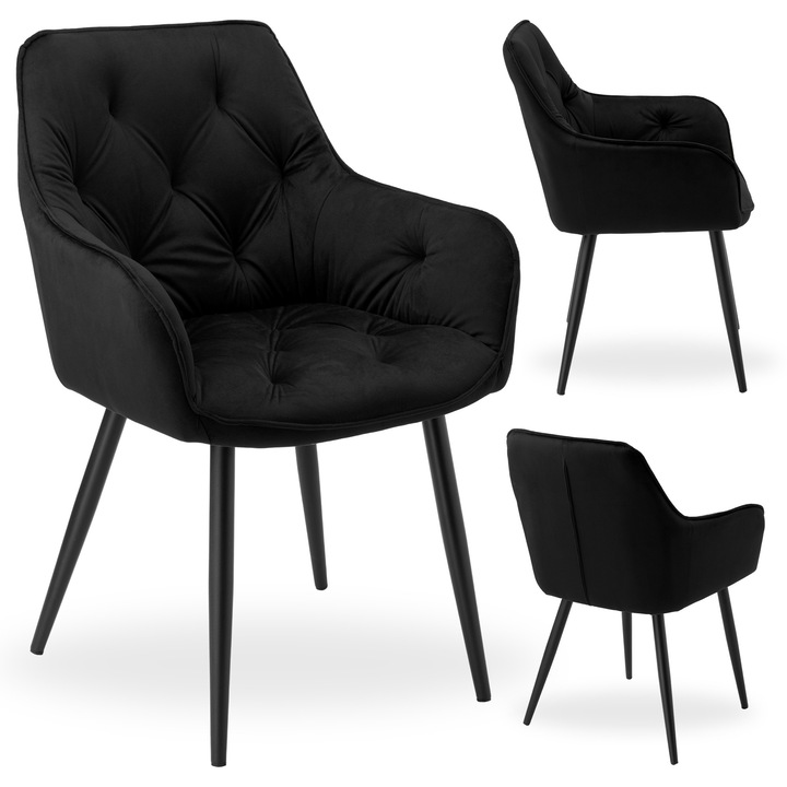 Scaun tapizat eHokery, negru, 85x59x61cm, design scandinav, picioare metalice