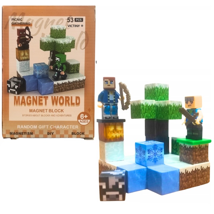 Магнитни строителни блокове Game World Mine Craft VICTINY ® 53 кафяви магнитни кубчета