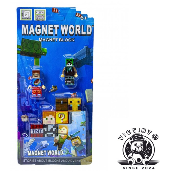 Магнитни строителни блокове Game World Mine Craft VICTINY ® 2 фигурки и 6 магнитни кубчета, сини