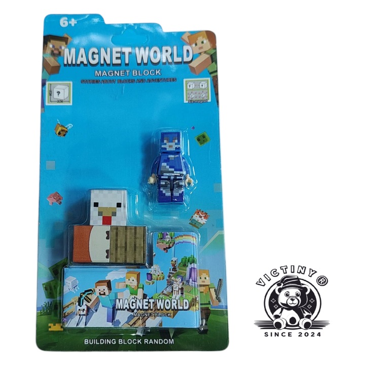 Магнитни строителни блокчета игра World Mine Craft VICTINY ® 1 фигурка и 3 сини магнитни кубчета