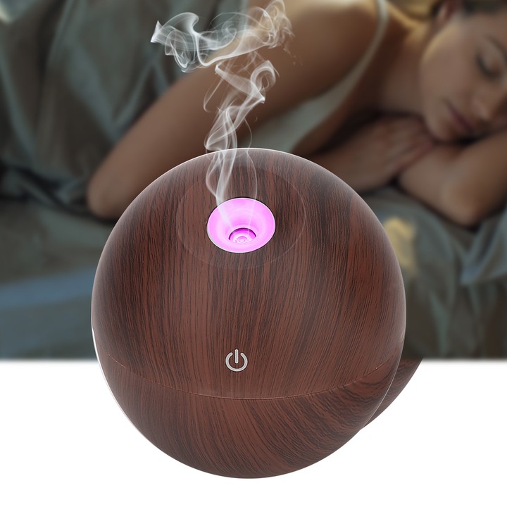 Ultrahangos párásító 130ml, színes LED, sötét fa