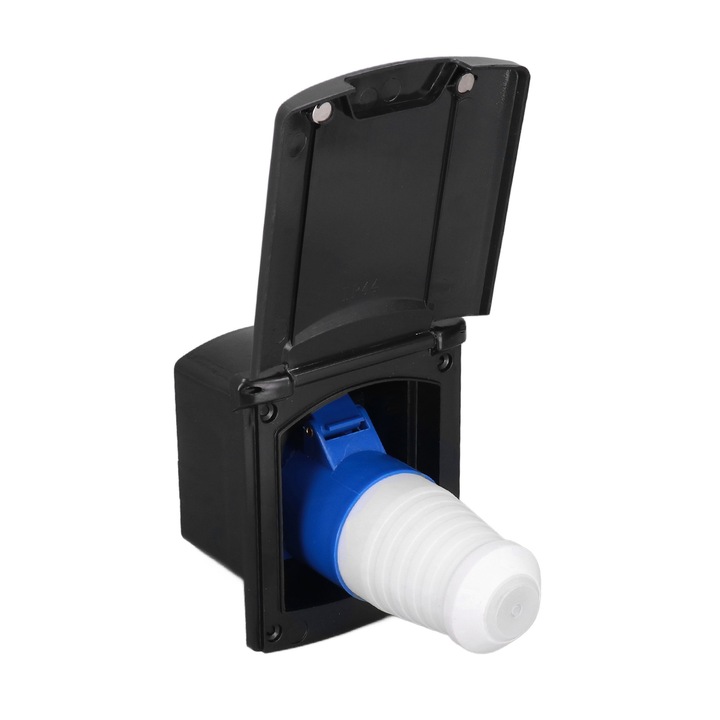 Priza 3 pini pentru rulote si remorci, negru, montaj incastrat, rezistenta la apa, 32A 220V-250V