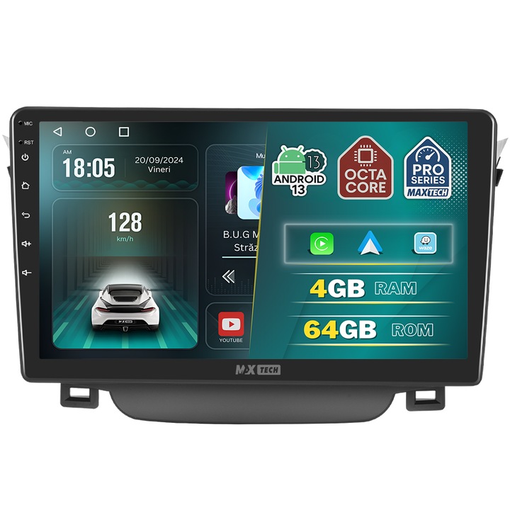 Navigatie Hyundai I30 2011-2016 dedicata, MaxTech® PRO SERIES, 4 GB Ram 64 GB Rom OctaCore, Carplay & Android auto, Ecran 9 ” HD Touch, GPS, Wifi, Bluetooth, Radio, USB, EQ, DSP, Waze, Youtube