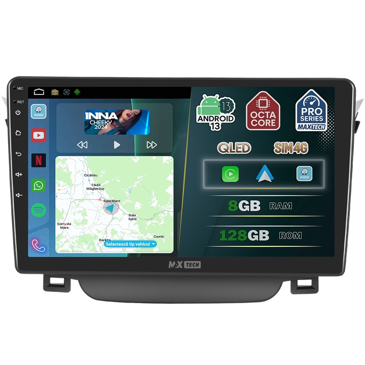 Navigatie Hyundai I30 2011-2016 dedicata, MaxTech® PRO SERIES, 8 GB Ram 128 GB Rom OctaCore, Carplay & Android auto, Ecran 9” HD Touch, SIM 4G, GPS, Wifi, Bluetooth, Radio, USB, EQ, Waze, Youtube