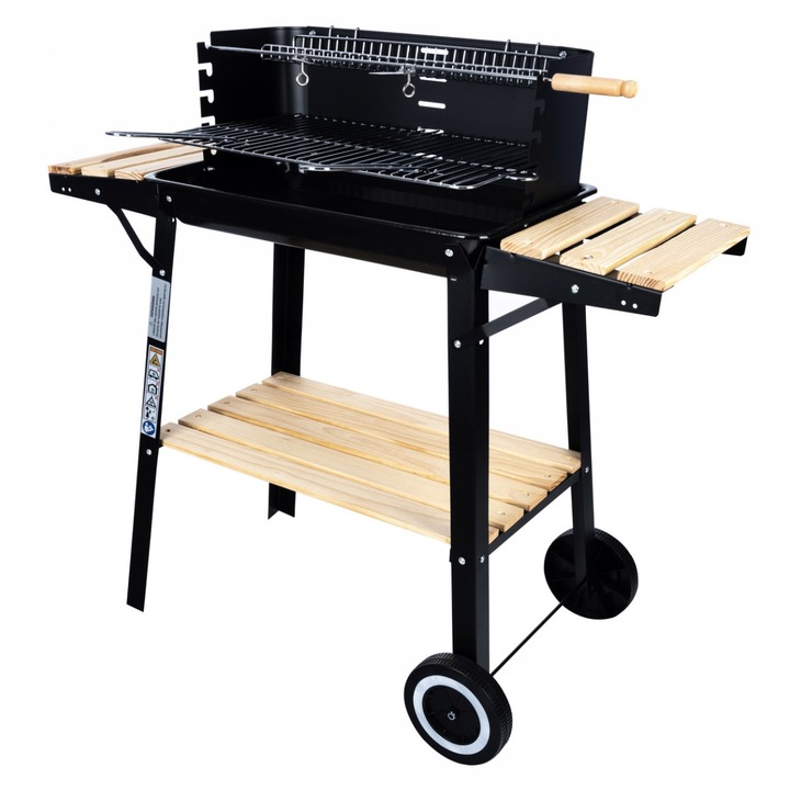 Gratar cu carbune de gradina pe roti 93 x 42 cm, gratar cu masuta laterala