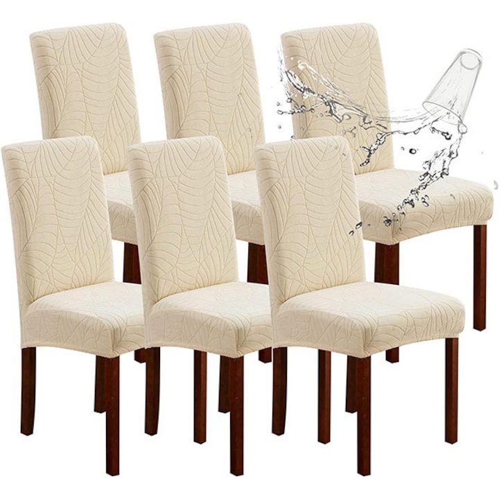 Set 6 huse scaun, catifea, bej, design jacquard, lavabile