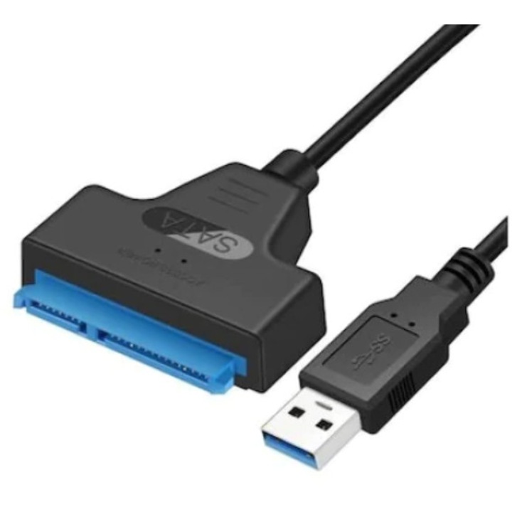 USB към SATA адаптер, Plug and play, за HDD/SSD, черен, 20 см