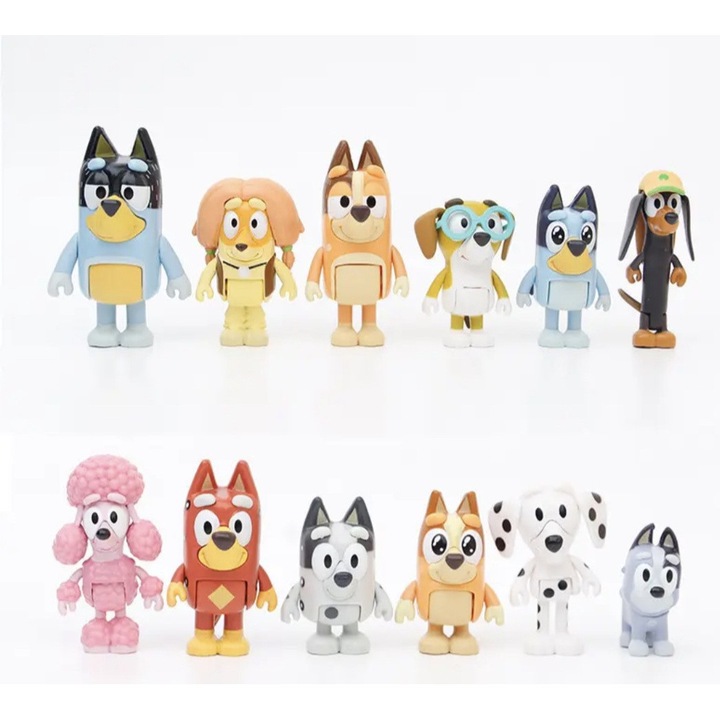 Комплект от 12 фигурки Bluey Family, Family and Friends, Mbong®, 6-8 см