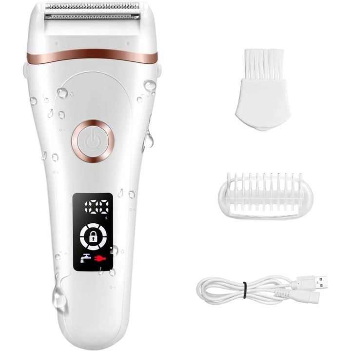 Epilator electric pentru femei 3 in 1, capete de ras hipoalergenice, rezistent la apa, 70 minute utilizare, alb