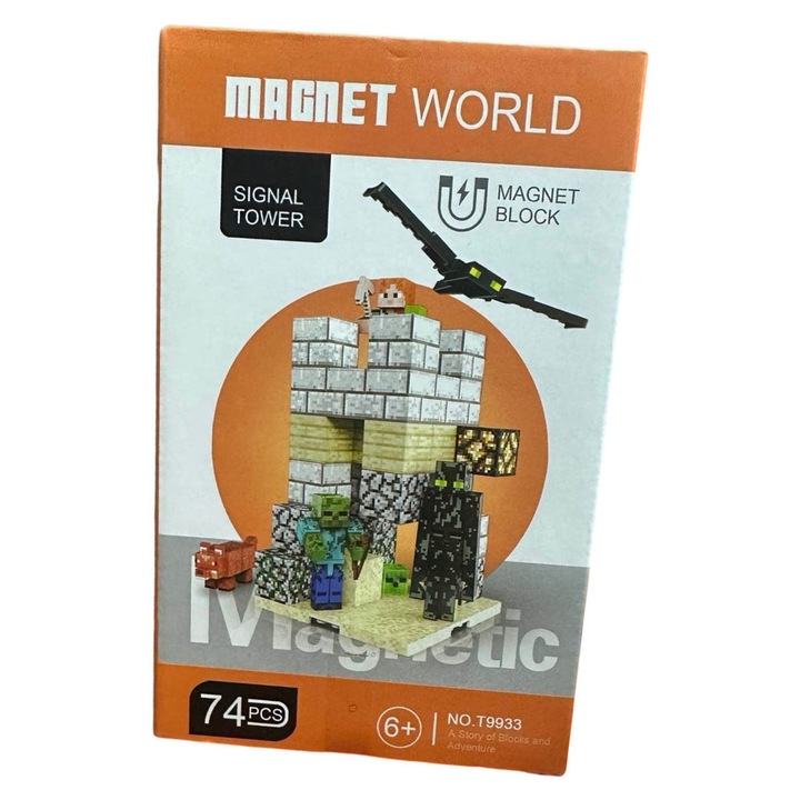 Set Cuburi Constructie Magnetica - Turn de Aparare Pixelat inspirat din Universul Minecraft