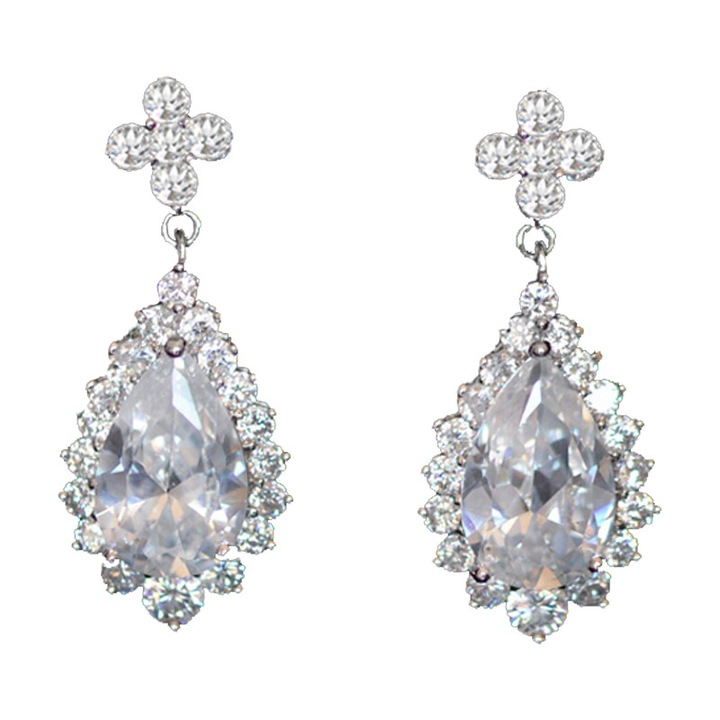 Cercei Flower Drop cu zirconii 4 cm