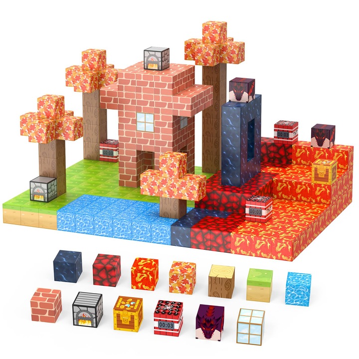 Комплект магнитни строителни блокчета, Bedee, 100 части, ABS, 2x2x2см, за деца 4-8 години