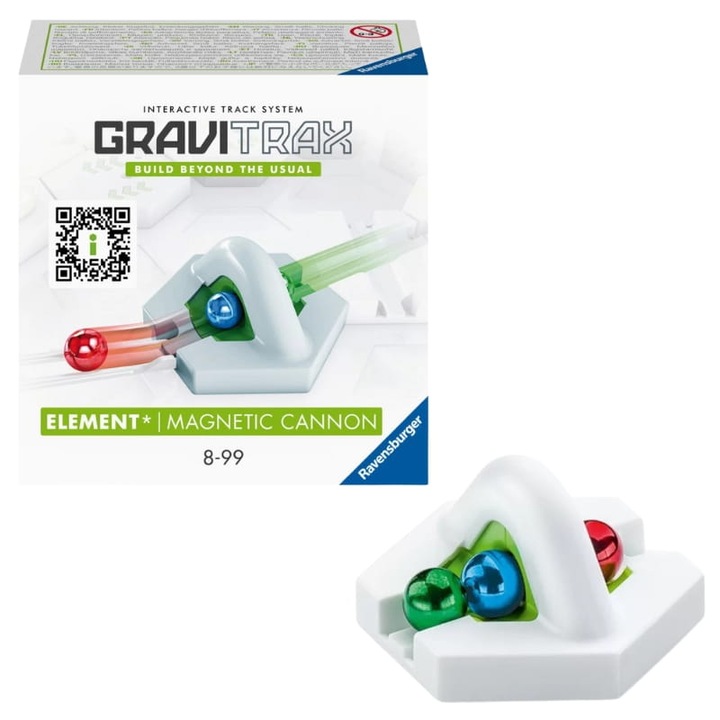 Комплект оръдия Gravitrax, Ravensburger, Възраст 8+, Пластмаса, Съдържание: 1 x Магнитно оръдие, 3 x Топки, Инструкция за употреба, Размери: 10 см x 10 см x 10,5 см, Многоцветен