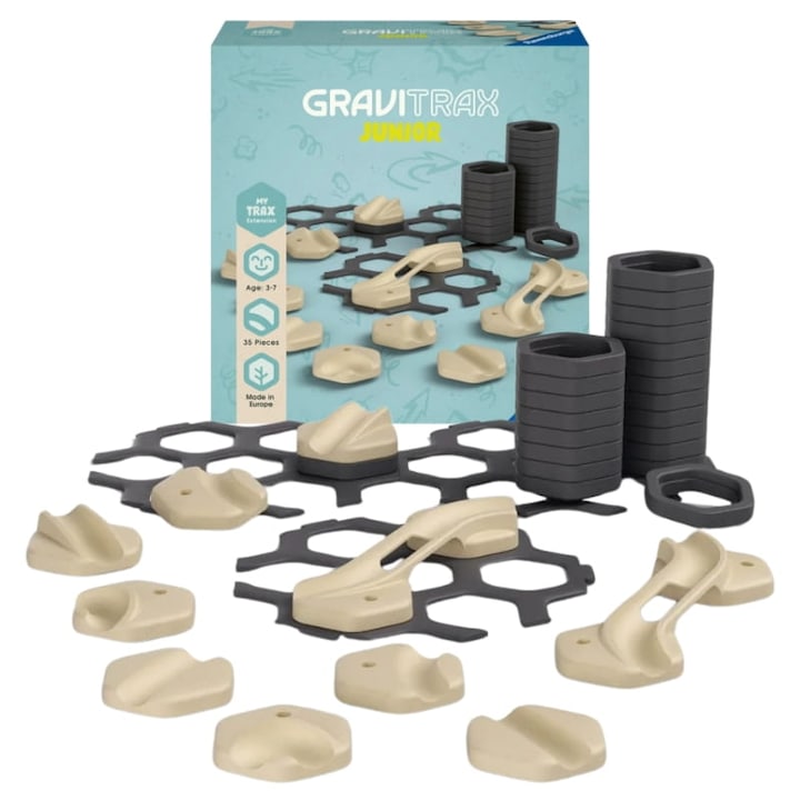 Комплект за игра с топка, Ravensburger, Gravitrax Junior, Възраст на играча 3-7 години, Пластмасов материал, Съдържа 35 игрални елемента, Безопасен за деца и екологичен, 10 см x 10 см x 0 см, Многоцветен, 35 елемента
