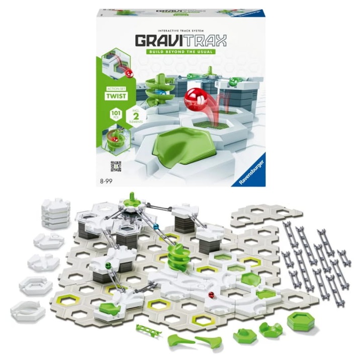 Комплект пъзели, Ravensburger, Gravitrax Twist, Възраст 8+, Пластмаса, Изработен от издръжливи и безопасни материали, Физика, Инженерство, 1 М x 10 см x 10 см, Многоцветен, 100 части