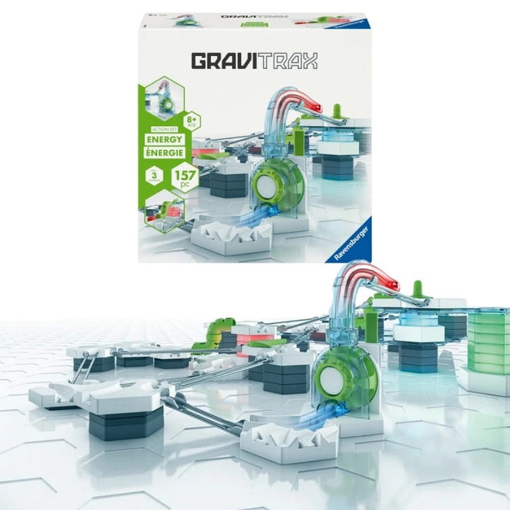 Комплект Gravitrax Energy, Ravensburger, 150 части, Възраст 8+, Пластмасов материал, Изработен от устойчиви и безопасни материали, Размери 1 М x 10 см x 10 см, Тегло 0,5 кг, Различни цветове