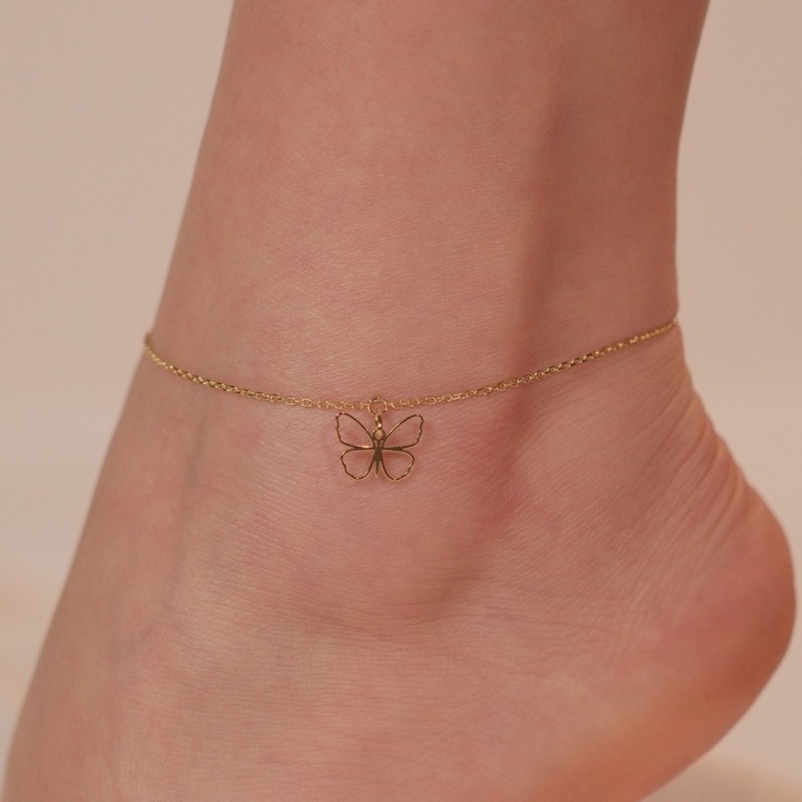 Bratara de picior din argint placat cu aur, fluturas decupat