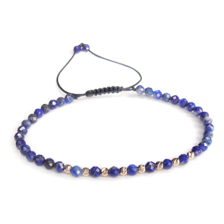 Bratara cu 8 bile aur 14k si pietre Lapis lazuli