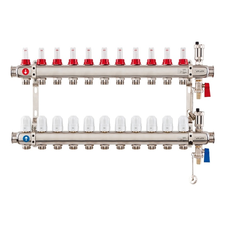 Distribuitor incalzire pardoseala Valvex K50, inox, filet interior, 11 cai, 1" - 3/4"