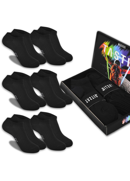 Set 6 sosete pentru barbati, TASTIQ, sosete negre, bumbac, Negru