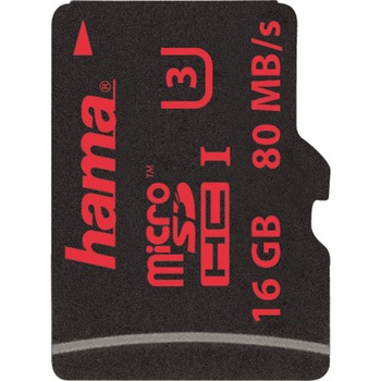Card de memorie Hama MicroSDHC, 16GB, Class 3, USH-I, 4k, 80mb/s Card de memorie Hama MicroSDHC, 16GB, Class 3, USH-I, 4k, 80mb/s