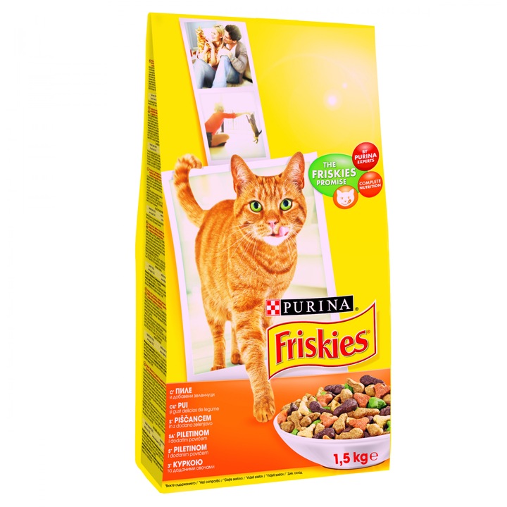 Táp felnőtt macskáknak, PURINA FRISKIES, csirke és zöldség, száraz, 1,5 kg
