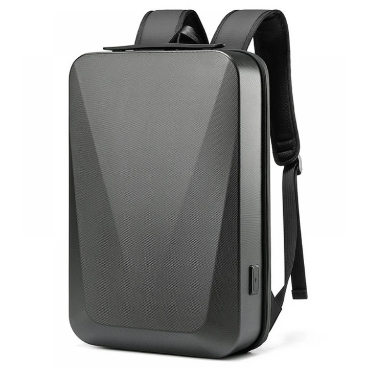 Rucsac Laptop Slim, 15.6 Inch, Impermeabil, Unisex, cu Carcasa din Plastic, Sistem Antifurt, Port Incarcare USB, Sistem Fixare pe Valiza, Multifunctional, Ergonomic, Negru, Satlink