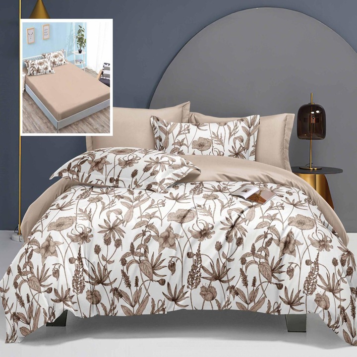 Lenjerie de pat Elegance set 6 piese, Ralex Pucioasa, 60% bumbac, multicolor, 160x200cm/180x200cm