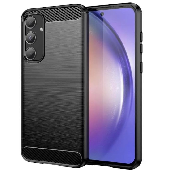 Защитен калъф, съвместим с Samsung Galaxy A55 5G, карбонов силикон, черен