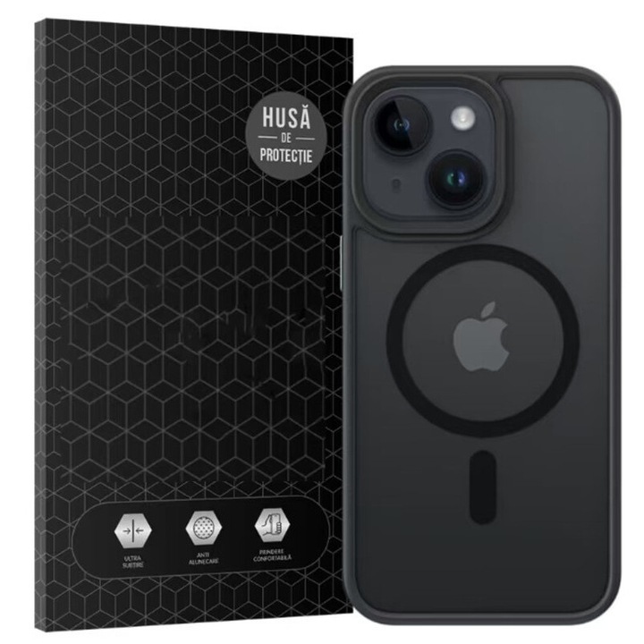 Защитен калъф, съвместим с Apple iPhone 13, MagSafe, твърд калъф, хибриден ултра тънък, черен