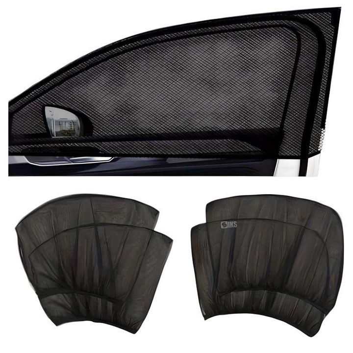 Set 4 Parasolare Geamuri Laterale SIKS, Plasa Anti-Insecte, Protejare Impotriva Radiatiilor Solare Si Insectelor, Marime Universala, Material Textil, Negru