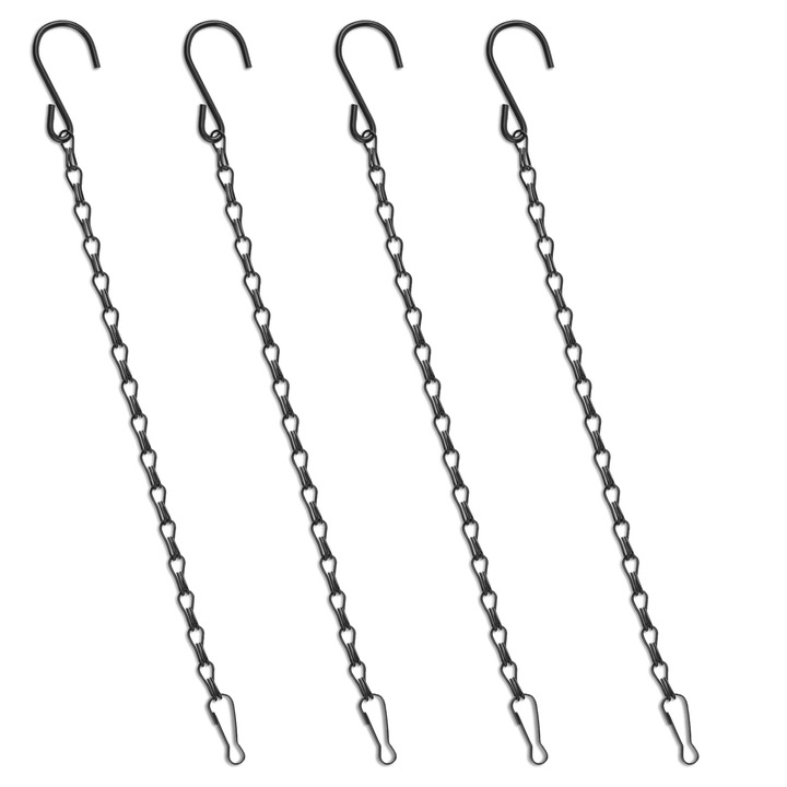 Set de 4 lanturi metalice pentru ghivece suspendate, 50 cm, negru