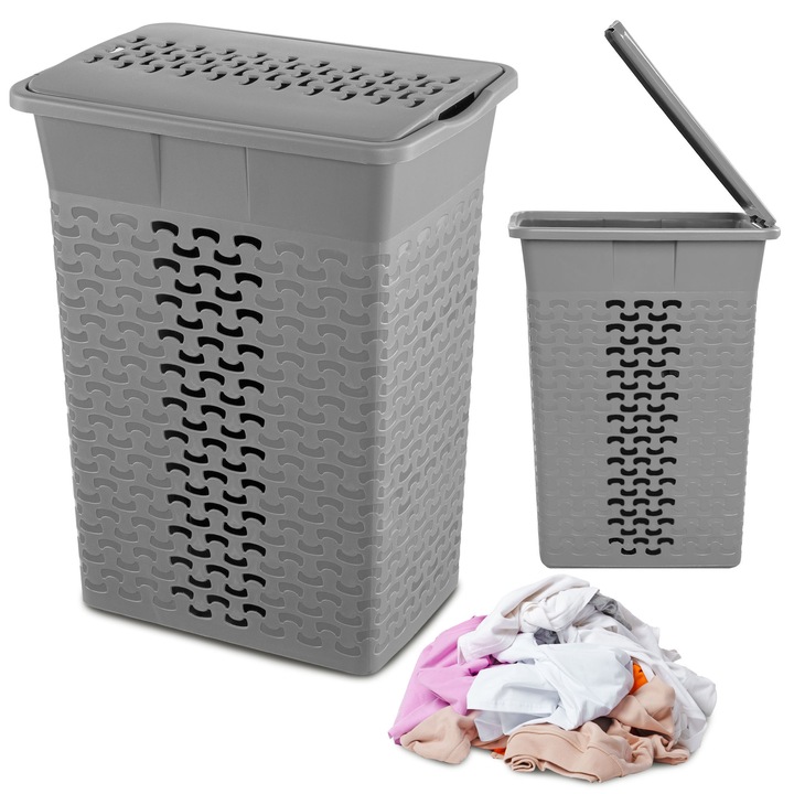 Cos De Rufe, Edanti, 35 L, Rattan, Pentru Baie, Plastic, Gri