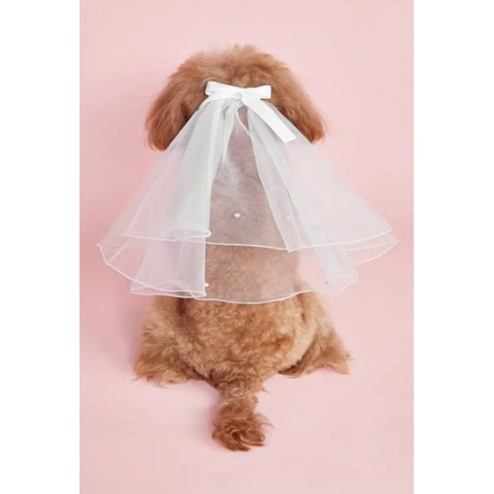 Accesoriu nunta animale de companie, voal cu prindere clips, alb, lungime 39 cm