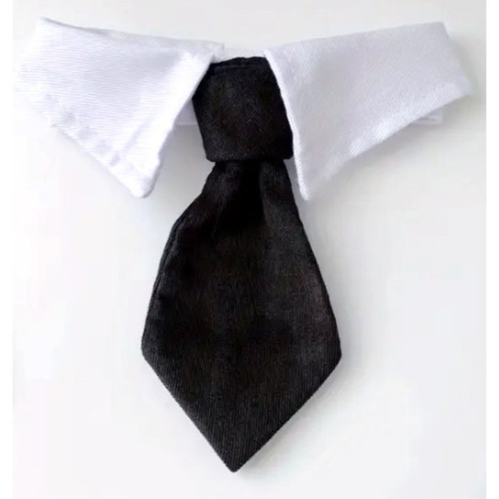 Accesoriu nunta animale de companie, cravata reglabila, neagra, circumferinta 32-37 cm, marimea L