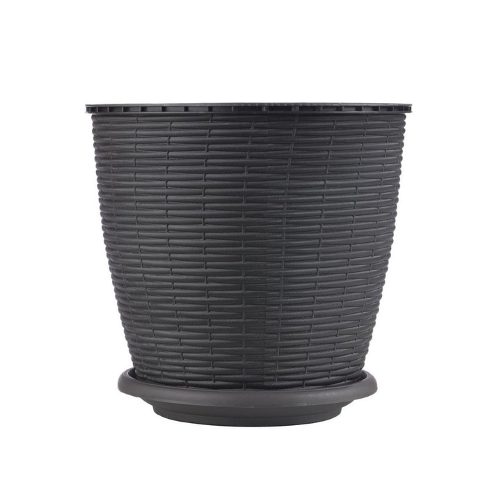 Ghiveci din plastic, Critex, cu farfurie, maro, D 29.5 cm