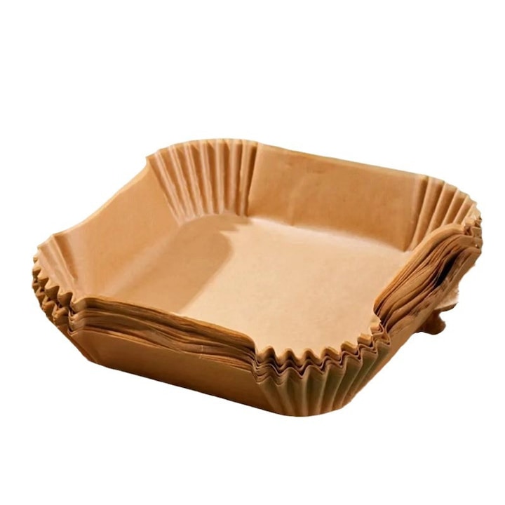 Set de 100 folii de copt pentru friteuze cu aer, hartie de calitate alimentara, 16cm, rezistenta la temperaturi ridicate, non-aderenta